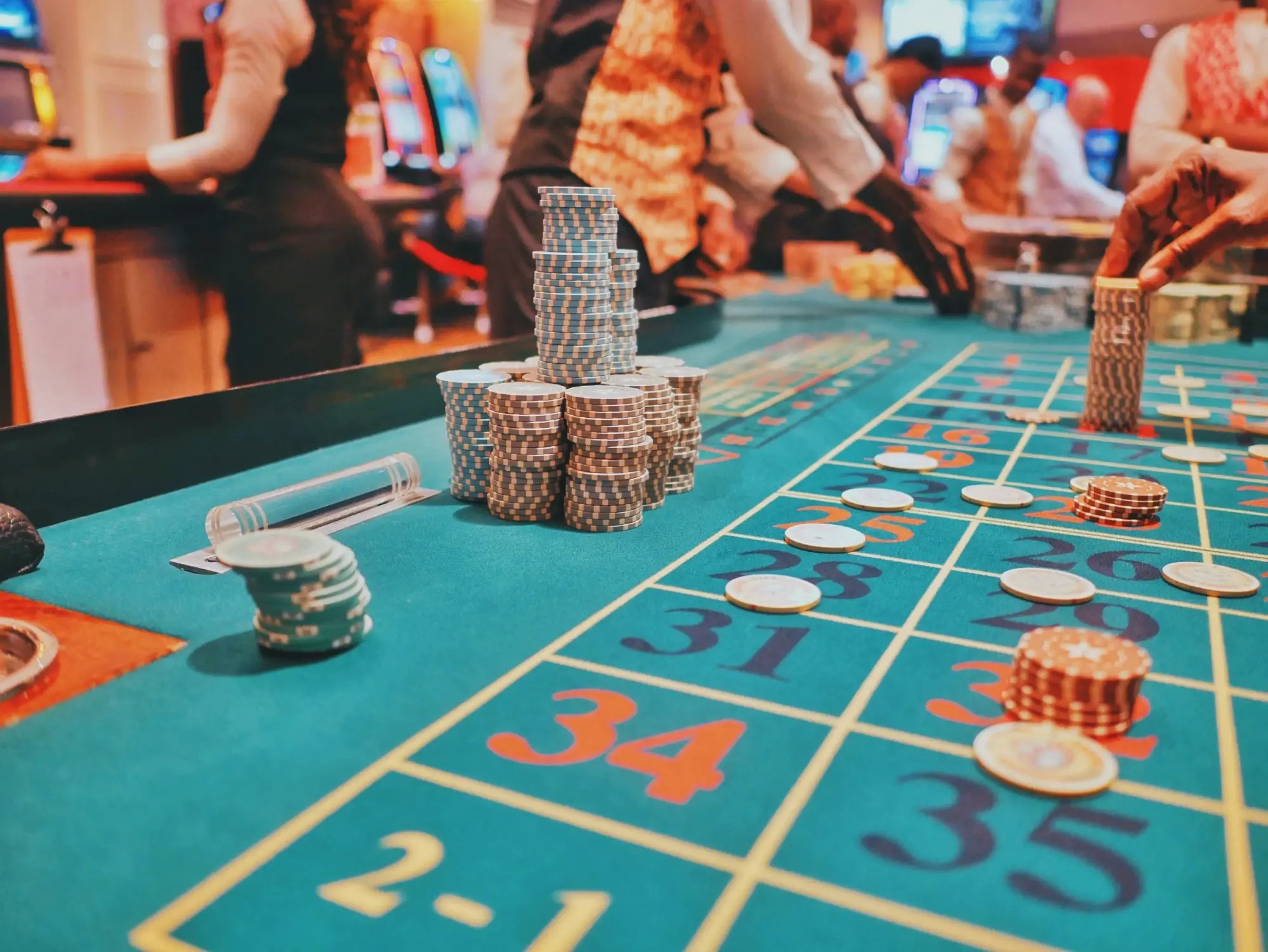 Casino roulette table with chips